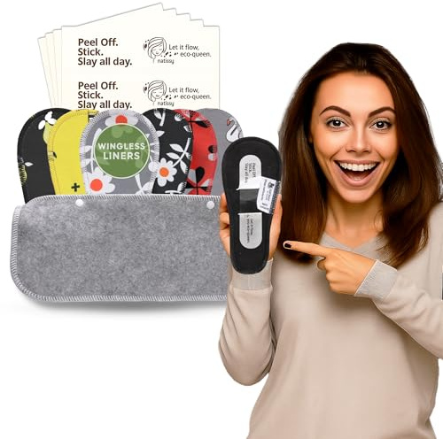 Natissy Bio-Baumwolle Slipeinlagen Ohne Flügel für Frauen, Waschbar, Weich, Atmungsaktiv, Hautfreundlich und Wiederverwendbar - 7er-Set Tanga - Made in EU