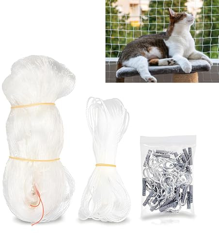 WideSmart Katnät för balkong, 3 x 10 m kattnät, förtjockat kattnät transparent husdjursnät, bettbeständigt och åldringsbeständigt, lämpligt för balkonger fönster, trädgårdar, terrasser, dammnät