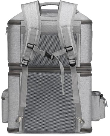 Katzenrucksack für 2 Katzen, atmungsaktiv und belüftet, doppellagiges Design, abnehmbar, bequeme Schulterschutz, robust und langlebig, 41 x 31 x 65 cm, Handheld, Schulter, Grau