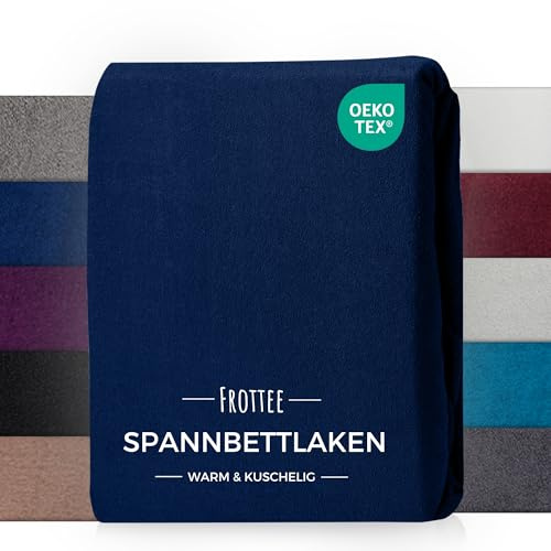 Carpe Sonno Frottee Spannbettlaken 140 x 200 Warm & Kuschelig - Winter Spannbettlaken 140x200cm Frottee Bettlaken 140x200 aus 80% Baumwolle - Oeko-TEX zertifiziertes Spannbetttuch Blau