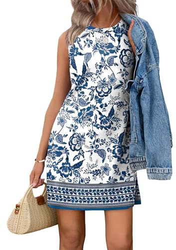 WIHOLL Summer Dresses for Women 2026 Casual Spring Boho Italian Sundresses Holiday Dress Graduation Beach Vacation Fashion Hawaiian Travel Clothing Blue M