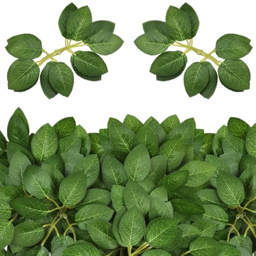 SOFPLATE 50Pcs Faux Rose Leaves Artificial Flower Leaf Greenery Plastic Cloth Realistic Plants Leaves for Wedding Birthday Party Bridal Bouquets Centerpieces Home Garden Decorations Floral Arrangement