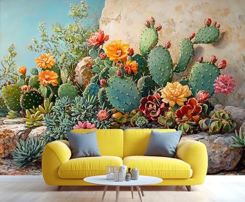 YXQAIED Wallpaper - Cactus Home Decor & Mural, Aztec Bedroom Wallpaper, Greenery Wallpapers for Living Room, Not Self-Adhesive Large Wall Murals