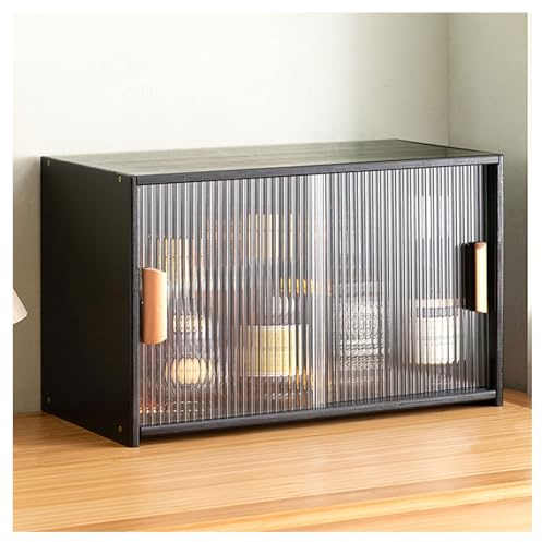 Whiskey Cabinets for Home Small wooden Kitchen Pantry Sideboard, Freestanding Countertop Storage Cabinet with 2 glass Doors Black Storage Shelf for Home Bar, Coffee Bar