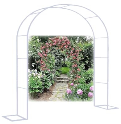 Arche de jardin en métal blanc pour plantes grimpantes réglable de 80 à 350 cm de largeur 200/220/230 cm de haut, tonnelle de treillis pour mariage, terrasse et pelouse, décoration extérieure