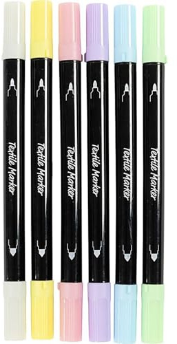CREATIV DISCOUNT Textil-Marker/Stoffmalstifte, Doppelspitze, Standardfarben 20 Stifte (Pastellfarben, 6er-Set)