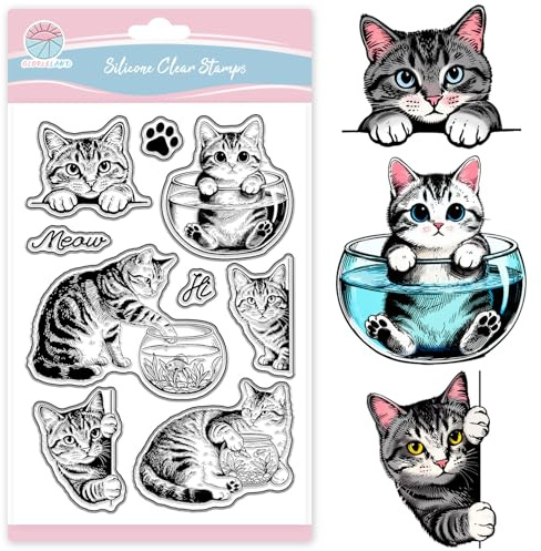 GLOBLELAND Transparente Katzen Silikonstempel für Kartengestaltung, Scrapbooking und Bastelarbeiten, 16x11cm, Klar
