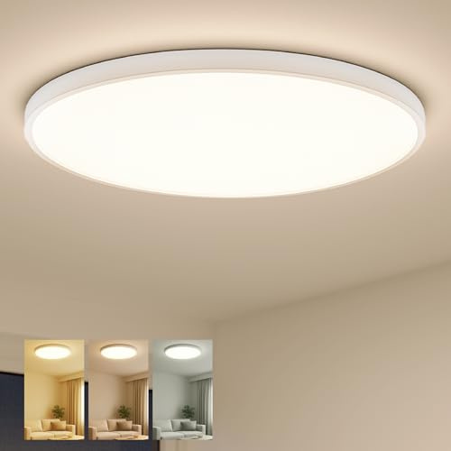 Plafón LED Techo 24W 3CCT 3000K-4000K-6000K, 2760LM Ø23cm IP44 Ultrafino 21mm con Selector de Temperatura Integrado, Lámpara de Techo para Dormitorio Cocina Salón Baño (3cct/blanco, 1 Pack)