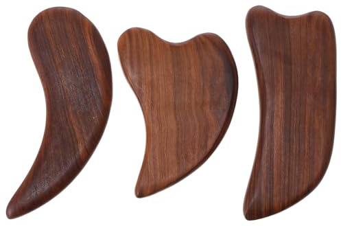 GARVALON Set 3 Pezzi Raschietti Gua Sha in Legno di Santal Verde, Strumenti per Massaggi Superficie Liscia, Accessori per Sollievo Muscolare e Terapia Fisica per Viso, Occhi, Mani e Gambe