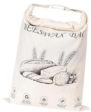 Brödpåse – 43 x 33 cm bomull bivaxmaterial | återanvändbar mathållare, design med fuktlås, färsk knapig brödhållare för kök hem camping bageri hantverkare bakning förvaringsmaterial