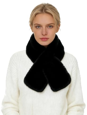 Lina & Lily Bufanda Cuello Cruzada Invierno Mujer de Pelo Sintético (Negro)