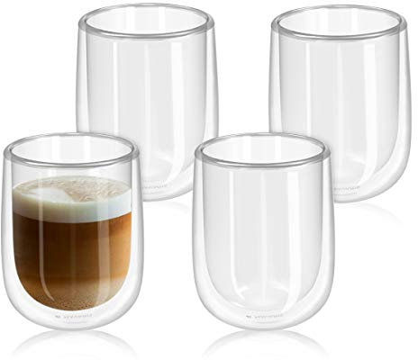 Navaris Set of 4 Double Walled Glass Mugs - 450ml Insulated Heat Resistant Tumblers for Coffee, Tea, Cappuccino, Ice Cream, Hot & Cold Drinks