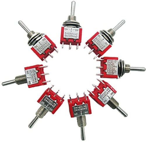 mxuteuk MTS-203 Lot de 8 mini interrupteurs à bascule miniatures 6 bornes 3 positions DPDT Tableau de bord ON/OFF/ON 5 A 125 V 2 A 250 V