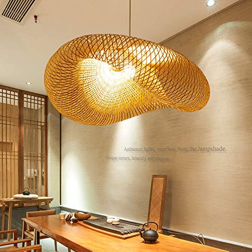 Vintage Pendelleuchten E27 Hängeleuchte Hängelampe Retro Pendellampe Natürlichen Bambus Gewebt Rattan Höhenverstellbar Stimmungslampe Restaurant Teestube Cafe Lampenschirm Kronleuchter Leuchten,80cm