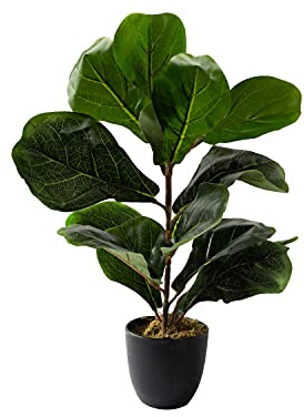 Royal Imports Artificial Fiddle Leaf Plant, Life-Like Ficus Faux Fig Tree, Dark Green in Decorative Planter - 21 Tall