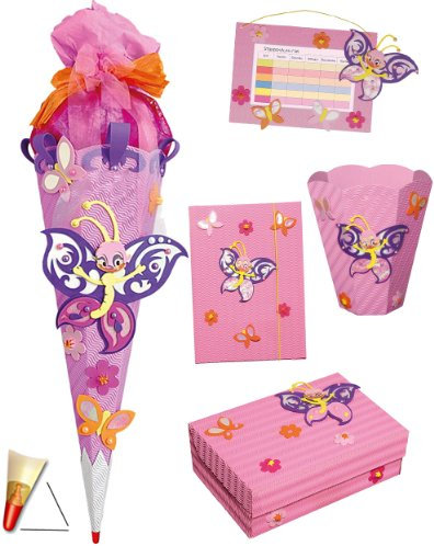 alles-meine.de GmbH komplette Füllung - Circa 200 Teile - für 5 TLG. Set: Bastelset Schultüte - + Schulbox/Kreativbox + Mappe + Stundenplan + Papierkorb - Schmetterling Blumen
