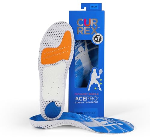 CURREX AcePro, Arch Support Insoles for Tennis, Volleyball, Racquetball, Net Sports, Increase Performance & Agility, Court Based Sports Inserts for Men & Women (High Arch, Large)