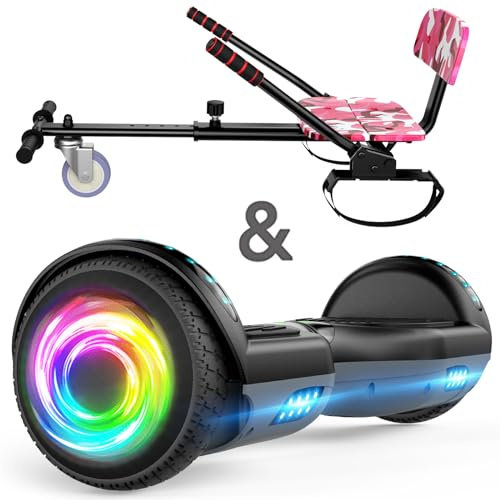 SISIGAD Hoverboard and Kart Bundle, 6.5 inch Self Balancing Scooter with Hoverkart, Hoverboards with LED Lights, Ideal Hover Board for Kids Teenagers Adults