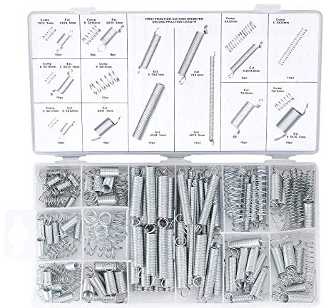 Ressort de Compression et Rallonge, Assortiment en Acier en Métal de Traction, Tension Pression et Goupilles Ressorts avec Boîte de Rangement - 200 Pcs