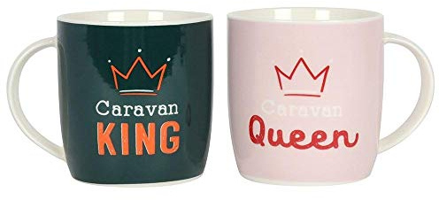 Something Different Caravan King and Queen Mug Set, Dark Green/Light Pink