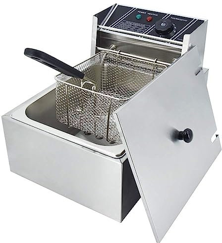 TAIMIKO 2500W 6L Electric Deep Fryer Single Tank Deep Fat Fryer Stainless Steel Chip Fryer with Lid Easy Clean Home and Commercial Use,UK plug
