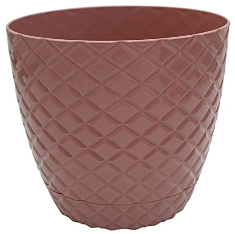 Macetero grande con corte de diamante rosa para interiores y exteriores, 5,6 litros