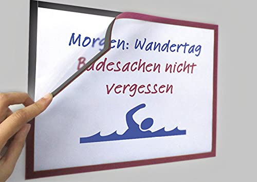 TimeTEX Magnet-Klapp-Rahmen A4 farbig, selbsthaftende Rückseite, 2 Stück, rot & weiß | Hochwertige Selbstklebende und Aufklappbare Magnetrahmen