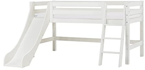 Hoppekids ECO Luxury Hochbett mit Rutsche | 90x200 | Weiß | Mit schräger Leiter und passende Matratze | Das Nordische Umweltzeichen | FSC®-zertifiziertes massives Kiefernholz | Entworfen in Dänemark