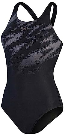 Speedo Damen Hyperboom Placement Muscleback Badeanzug, Schwarz/Dove Grau, 32