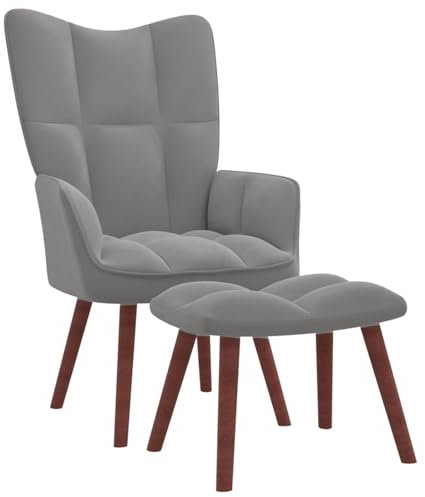 ZEYUAN Relaxsessel, Fernsehsessel, Lesesessel, Armsessel,Relax Sessel, TV Sessel, Einzelsessel, Seselstuhl Wohnzimmer, Polstersessel, mit Hocker Hellgrau Samt
