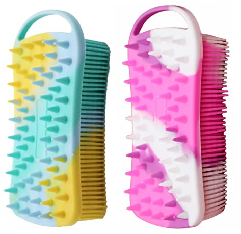 Cinlitek 2Pack Dual Sided Silicone Body Scrubber for Exfoliating, Shower&Scalp Massage, 2 in 1 Bath&Shampoo Brush,Soft Body Exfoliator Silicone Loofah Shower Scrubber Brush for All Kinds of Skin