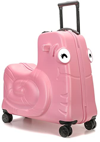 SEA PUNK Kids Ride-on Luggage with Spinner Wheels Suitcase, Kid's Ride-On Suitcase Help Your Child Relax, Carry On Trolley Luggage with Password Lock (Pink, 22 inches)