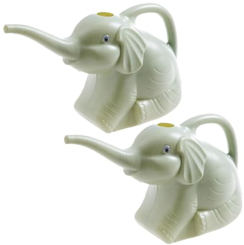 Youning Gießkanne Blumengießkanne 2 Liter Elefant Design Kleine Gartengießkanne aus Kunststoff Neuheit Tier Gießkessel für Innen und Außen, Haus, Garten Gartengeräte für Kinder (2PCS Grün)