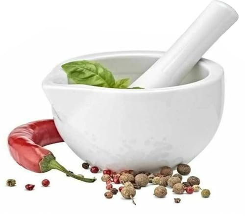 Glamza Juego de mini mortero y mortero, pequeño y compacto de 7 cm, herramienta de cocina para moler especias y hierbas con facilidad, hecho de porcelana tradicional
