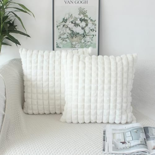 OYIMUA Creme Weiß Kissenbezug 40x40 2er Set Flauschig Kuschelkissen Plüsch Kissenbezüge Dekokissen Weich Pelz Kissenhülle Luxus Sofakissen Quadratisch Deko Kissen