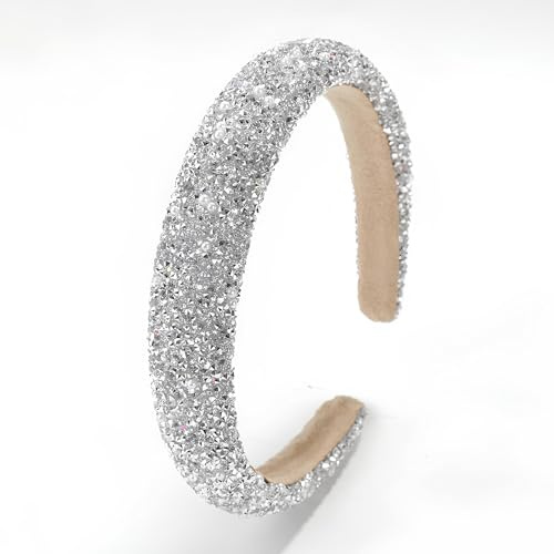Damen Haarreif Weiße Glitzer Strass Haarreifen Damen Breites Dickes Stirnband Retro Perlen Braut Haarbänder Haarschmuck Damen Mädchen Hochzeitsfrisuren Accessoires