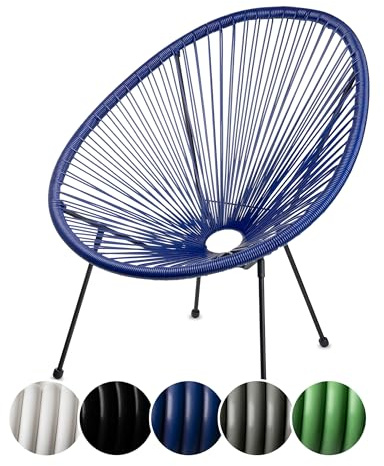sunnypillow Acapulco Gartenstuhl - gemütlicher Loungesessel für Wohnzimmer, Terrasse, Garten, Balkon Sessel Stuhl - Korbsessel Gartensessel im Retro Design - Outdoor/Indoor - Blau