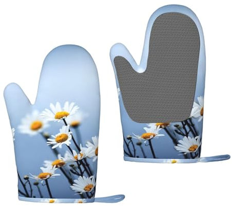 Natur weiße Blume, Silikon-Ofenhandschuhe, rutschfeste Kochhandschuhe, hitzebeständige Backhandschuhe, EIN Paar