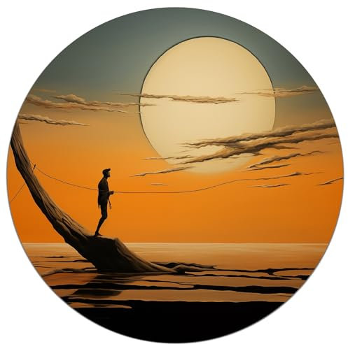 Wallario Glasbild rund Einsam im Sonneruntergang - Rund, 50 cm Durchmesser Wandbild Glas in Premium-Qualität: Brillante Farben, freischwebende Optik