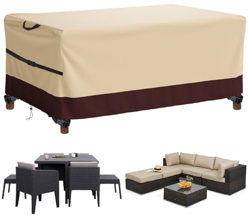 Aipwerer Abdeckung Gartenmöbel, Abdeckplane Gartenmöbel 180x120x75cm | Beige-Braun, 600D Oxford, Winterfest, Robuste Schutzhülle Für Gartentisch & Möbel, Schützt Vor Regen, Staub & UV-Strahlen