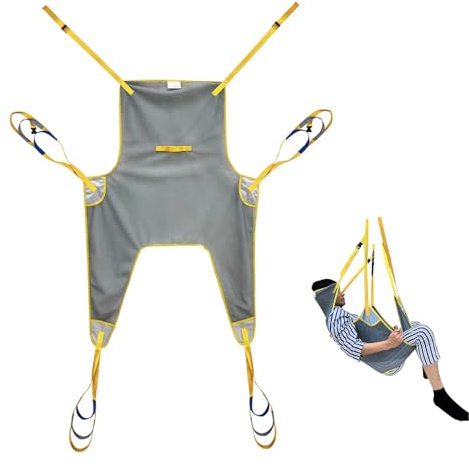 Mesh Patient Lift Sling,Transfer Belt with Head Full Body,Patient Lift Sling Commode Full Body Sling Toileting Hoist Sling for Transfer from Bed to Wheelchair Toilet Sling Lifting (L)