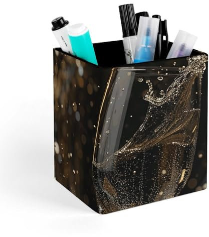 Stiftehalter aus PU-Leder für den Schreibtisch, ästhetischer Stiftebecher für Schreibtisch, Make-up-Pinsel, Srotage für Bürobedarf, zwei Gläser Champagner-Stiftbecher, Bleistift-Caddy für Büro,