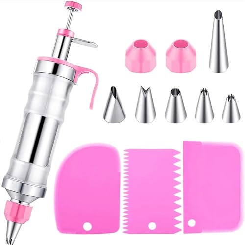 Siringa Per Pasticceria In Acciaio Inox Dessert Decorating Decorator Syringe Pastry Decoration Cream Nozzle Piping Scrapers Cake Icing Tools DIY Baking Accessories Per Cupcake, Biscotti(A)