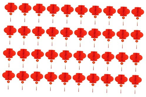 Garneck 40 Stück 1 Waben Kunststoffpapier Dekorative Mondneujahr Deckendekoration Traditionelle Faltdekoration Rote Kunststofffolie
