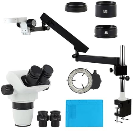 Kit de accesorios para microscopios Microscopio binocular estereoscópico parfocal de 3,35 x 6,7 x 45 x 90 x con brazo articulado, abrazadera de foco, soporte de columna B de 32 mm Portaobjetos de micr
