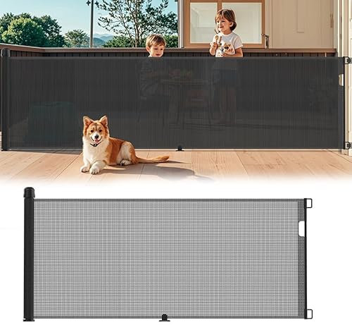 Aufun Treppenschutzgitter Ausziehbar 300cm, Türschutzgitter Baby, Absperrgitter Schutzgitter Treppe für Katzen und Hunde, Extra Breit Babygitter, Treppenschutzrollo für Innen Außenbereich, Schwarz