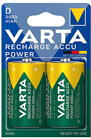 Lot de 2 Piles Rechargeables D 3 000 mAh, Dimensions Ø 34,2 x 61,5 mm, idéales pour Les appareils à Forte Demande et à économie d'énergie.