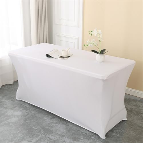 Odot Rechteckige Spandex Tischdecke Stretch Husse Tischdecke Waschbar Elastisch Tischtuch für Cocktail, Hochzeit, Bankett, Partys, Veranstaltung (8FT 244 * 75 * 75cm,Weiß)