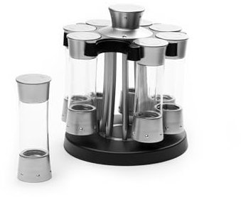 KitchenArt Elite - Carrusel de especias (plástico con medición automática, 8 tarros de especias, color plateado