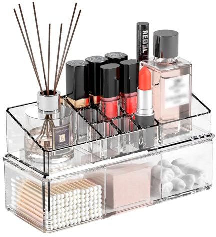 PAVSTINE Make Up Kosmetik Organizer 3 Tier, Schminke Aufbewahrung mit Deckel, Schminkpinsel Behälter, Schmink Organizers für Schminktisch, Badezimmer, Transparent